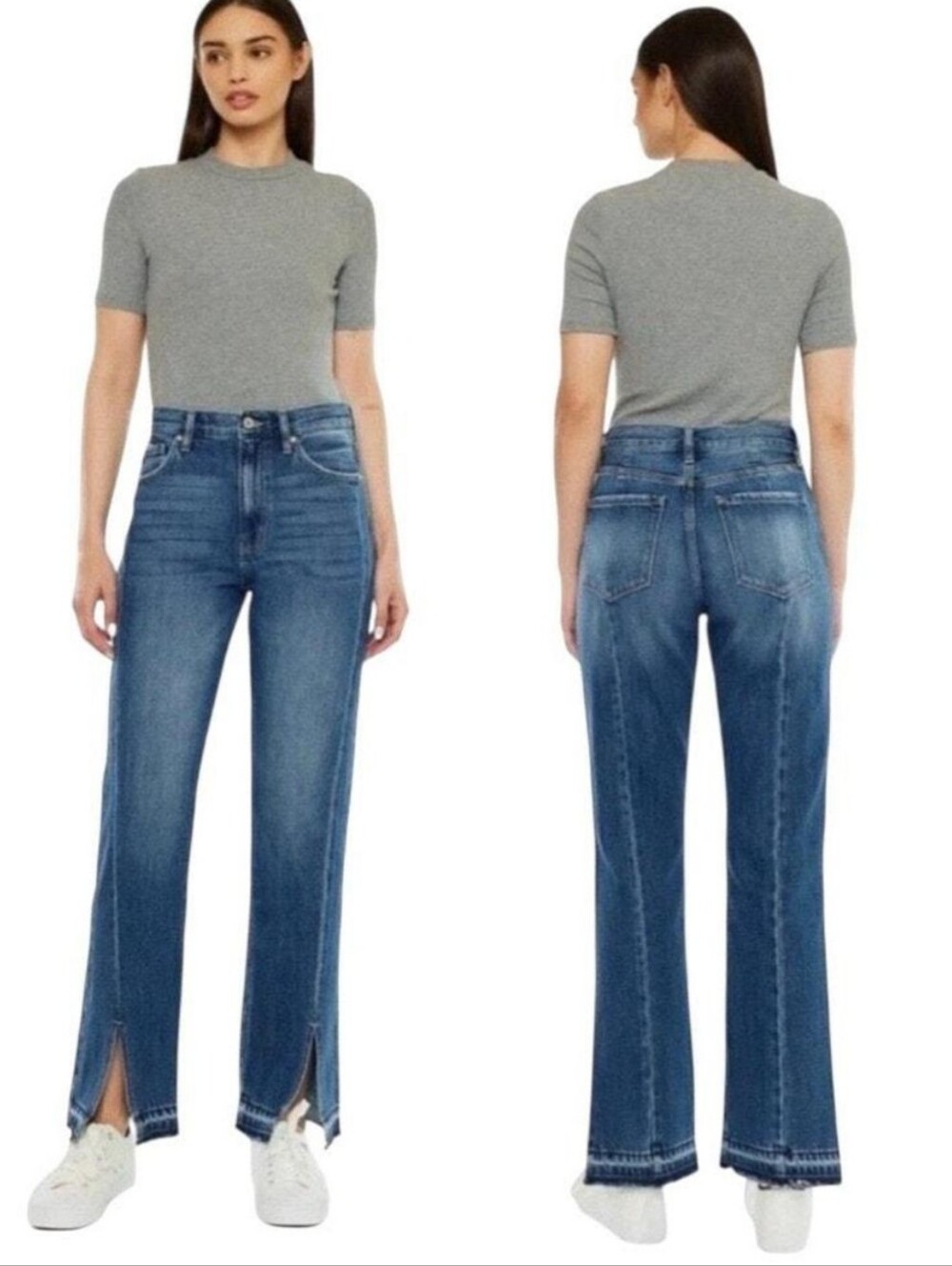 KanCan Vintage 90s Blue High-Rise Split-Hem Straight Jeans Size 24 New